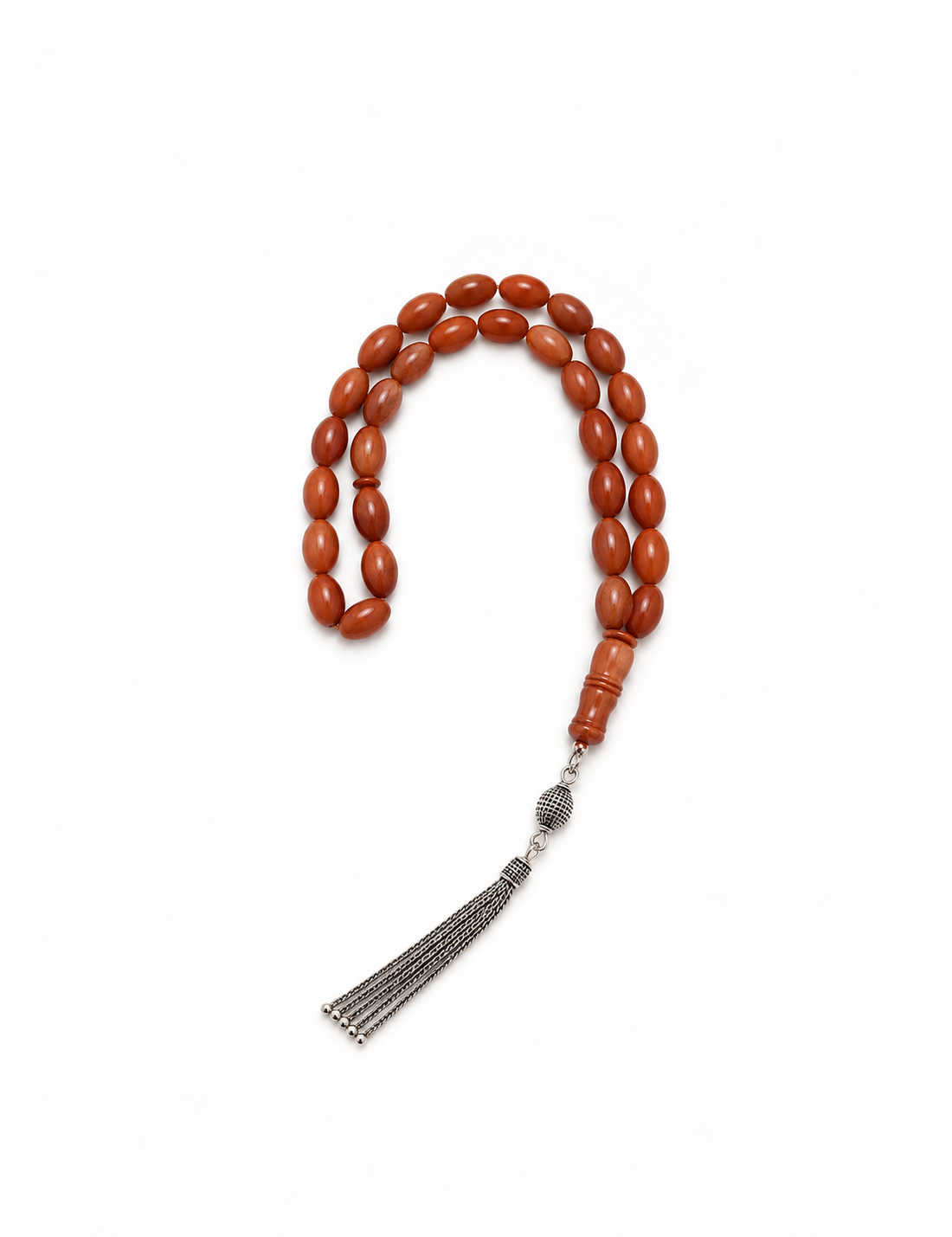 Natural amber misbaha in antique olive, prayer beads from Silver Corner