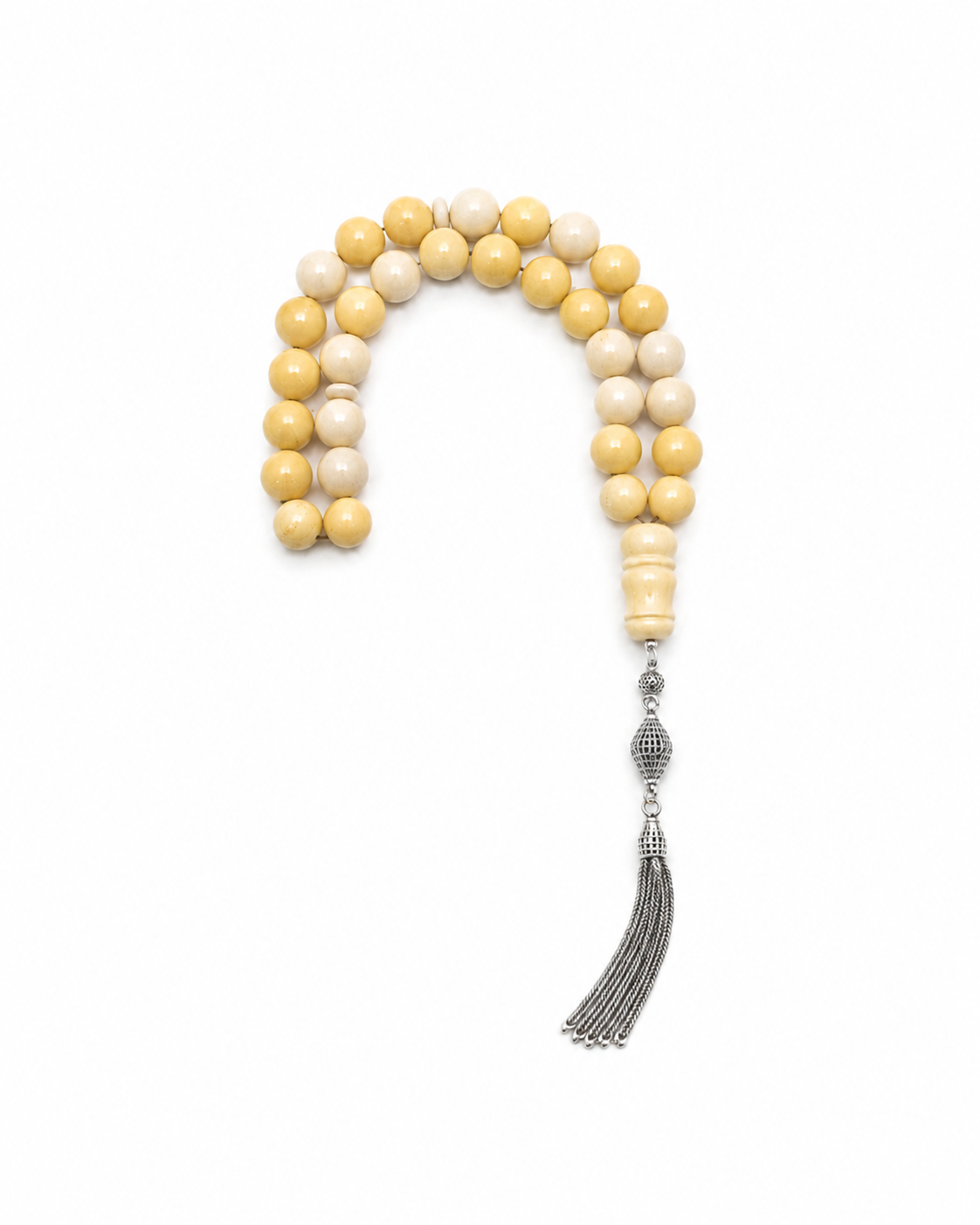 Natural Amber Misbah with Silver Tassel - Ivory & Honey
