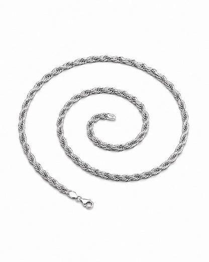 Silver chain necklace on a white background