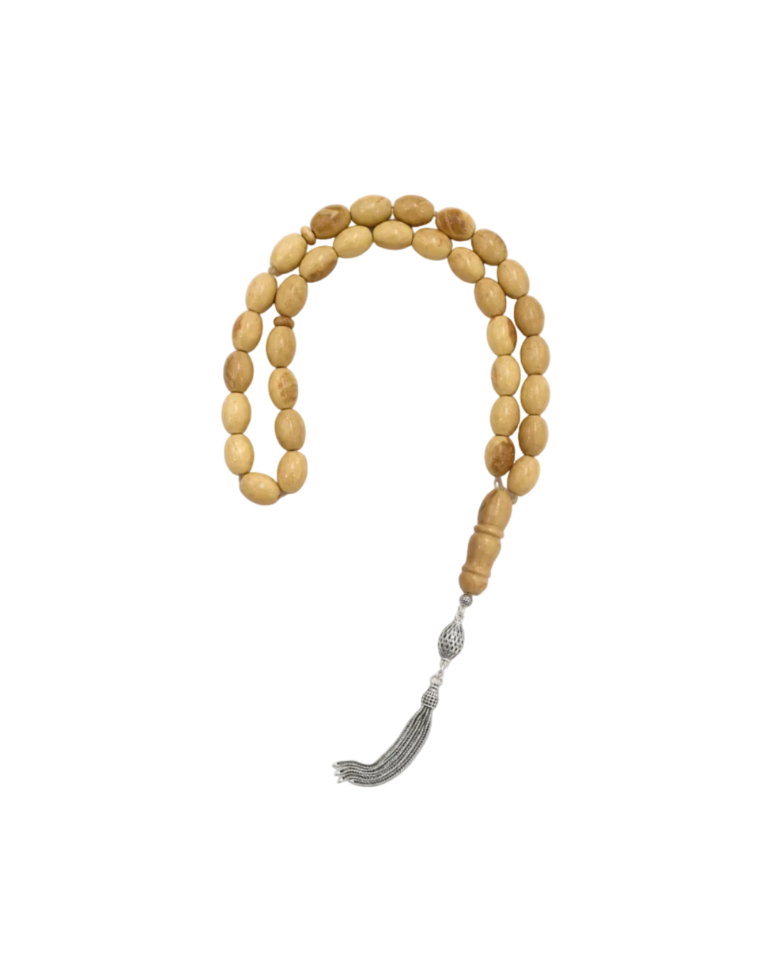 Natural Amber Misbah with Silver Tassel - Honey Yellow