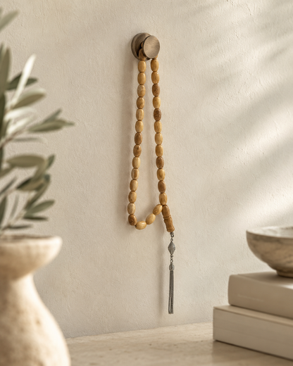 Natural Amber Misbah with Silver Tassel - Honey Yellow