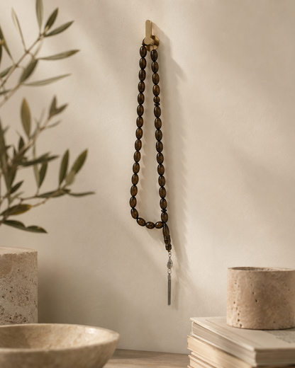 Natural Amber Misbah with Silver Tassel - Espresso Brown