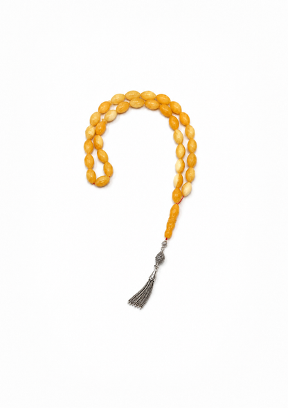 Natural Amber Misbah with Silver Tassel - Golden Honey