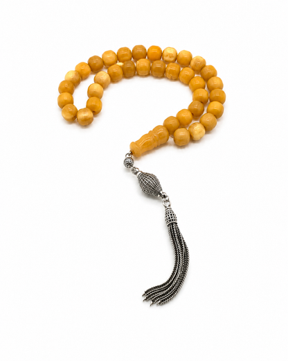 Natural Amber Misbah with Silver Tassel - Butterscotch