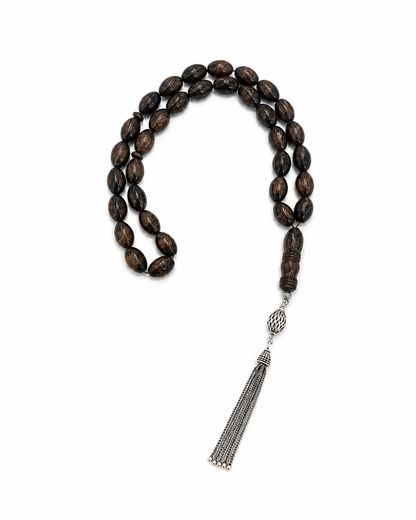 Natural Amber Misbah with Silver Tassel - Espresso Brown