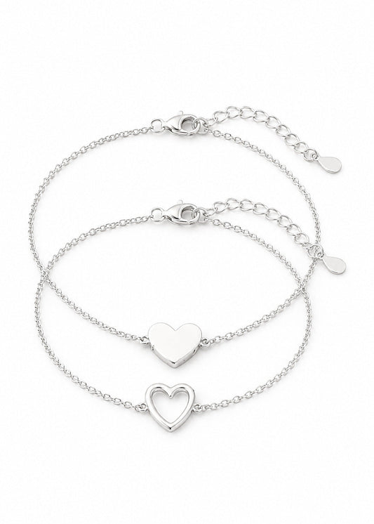 Heart Duo Bracelet Set in 925 sterling silver