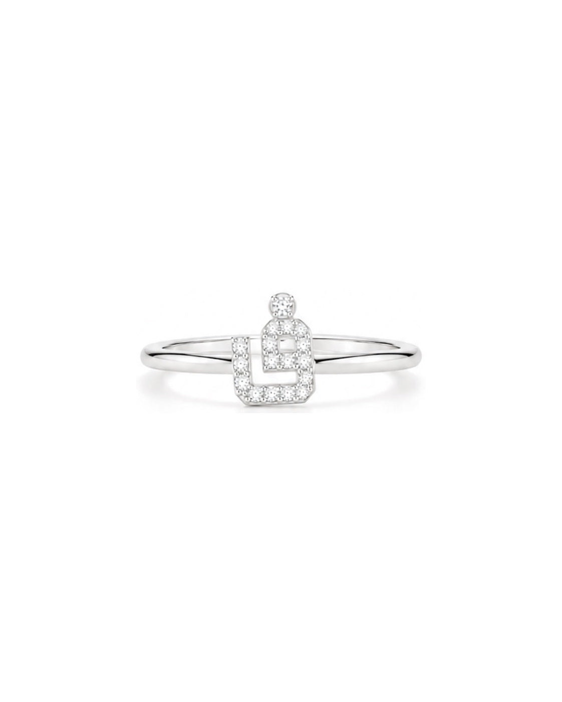 Zircon Arabic letter ring in 925 silver, letter set with zircon stones