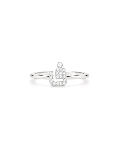 Zircon Arabic letter ring in 925 silver, letter set with zircon stones