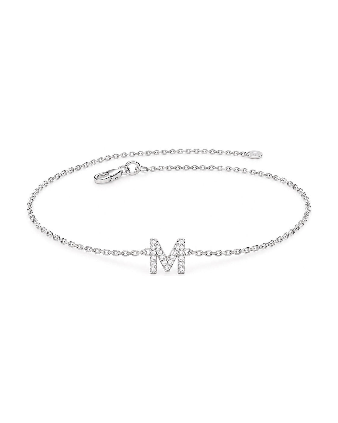 Zircon initial bracelet in 925 silver, letter set with zircon stones